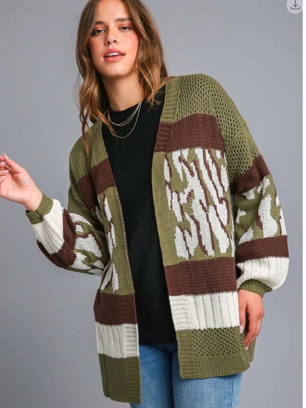279 Umgee Multi Color Animal Print Colorblock Sweater
Cardigan